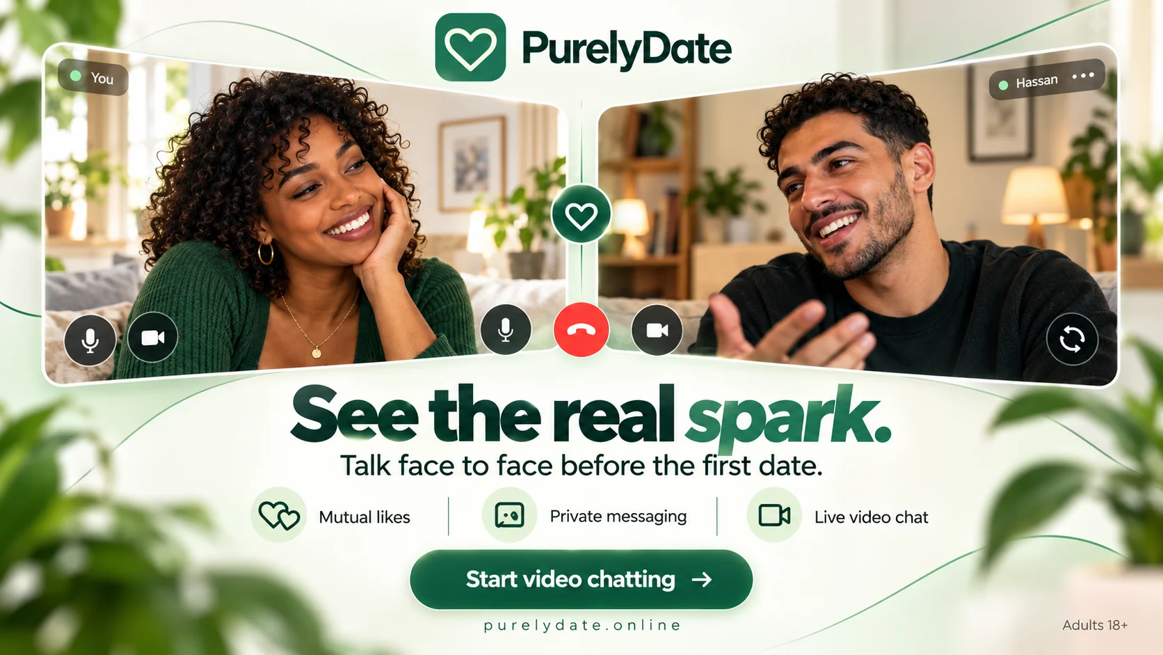 PurelyDate concept artwork of two adults in a split-screen video call